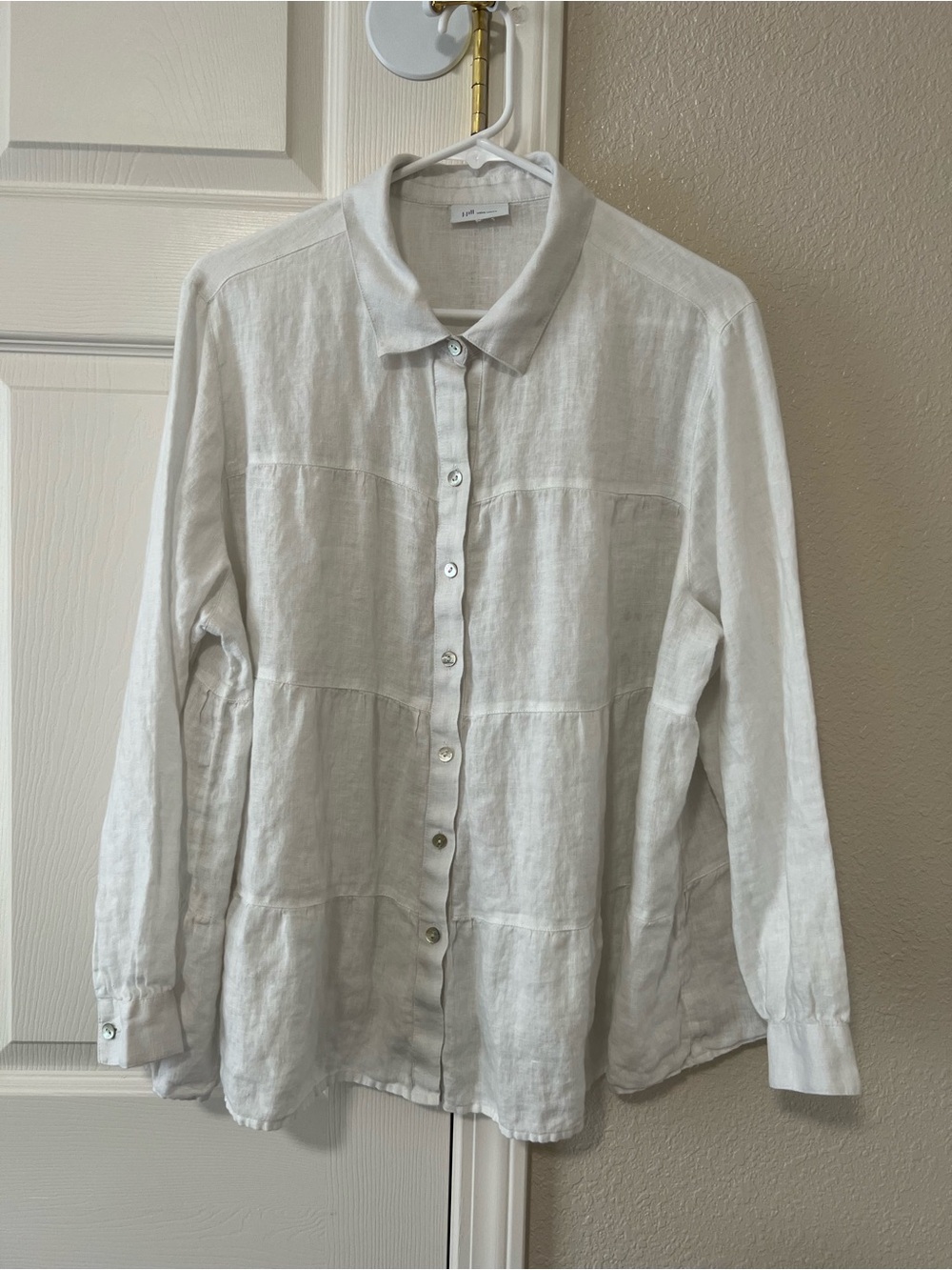 J.Jill Love Linen White 100% Linen Tiered Button Down Shirt Tunic